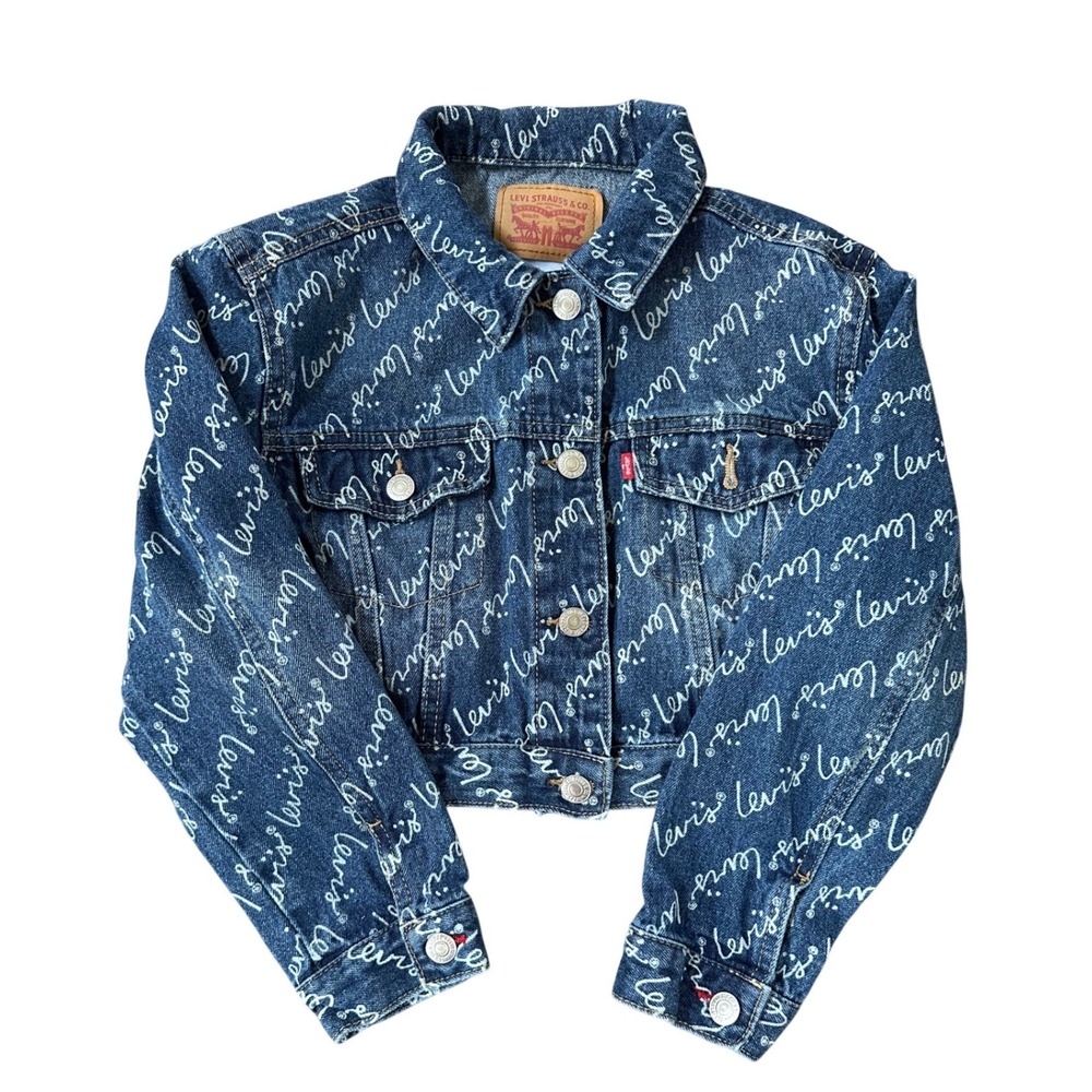Levi's Girls Logo Print Crop Trucker Jacket 100% Cotton Size 10-12 Medium